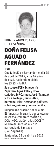 DOÑA FELISA AGUADO FERNÁNDEZ