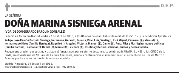 DOÑA MARINA SISNIEGA ARENAL