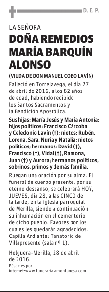 Doña Remedios María Barquín Alonso