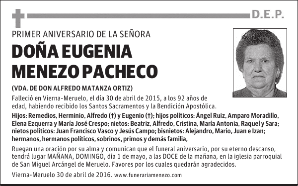 DOÑA EUGENIA MENEZO PACHECO