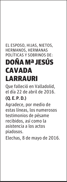 DOÑA Mª JESÚS CAVADA LARRAURI