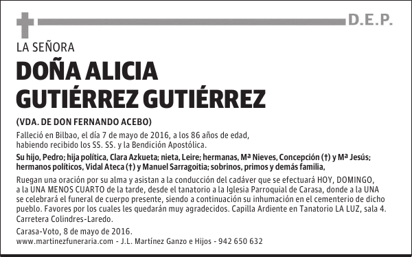 DOÑA ALICIA GUTIÉRREZ GUTIÉRREZ