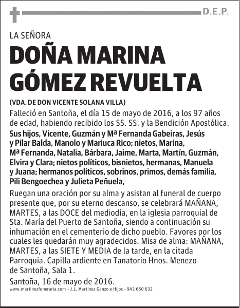 DOÑA MARINA GÓMEZ REVUELTA