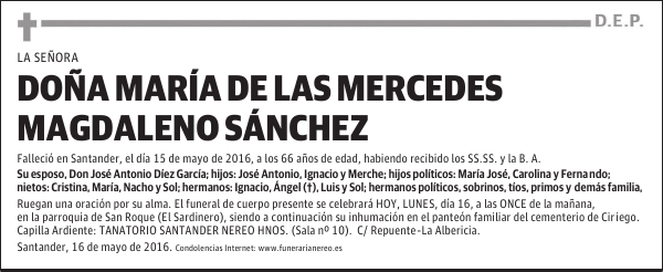 DOÑA MARIA DE LAS MERCEDES MAGDALENO SANCHEZ