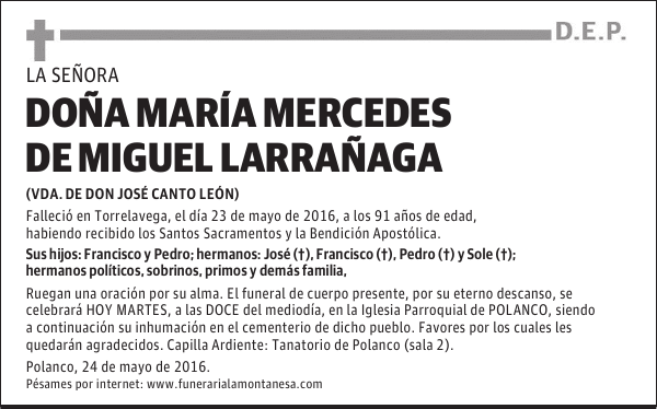 DOÑA MARÍA MERCEDES DE MIGUEL LARRAÑAGA