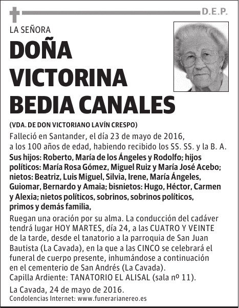 DOÑA VICTORINA BEDIA CANALES