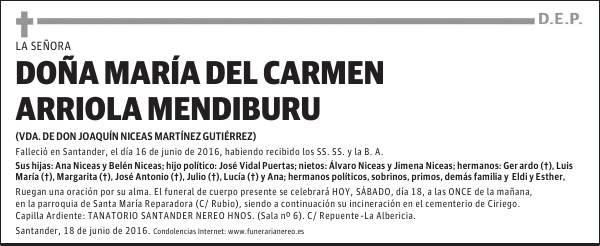 DOÑA MARIA DEL CARMEN ARRIOLA MENDIBURU