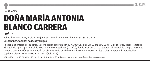 Doña María Antonia Blanco Carrera