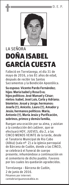 DOÑA ISABEL GARCÍA CUESTA