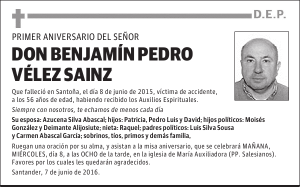 DON BENJAMÍN PEDRO VÉLEZ SAINZ
