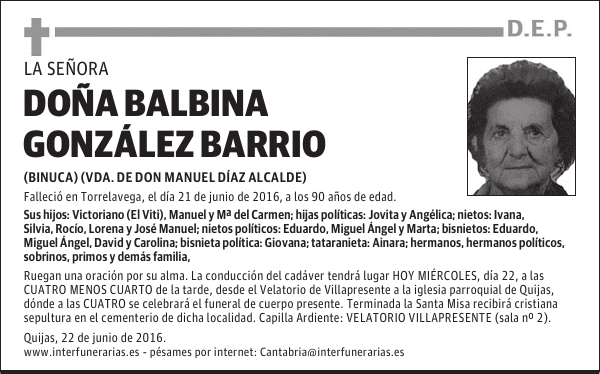 DOÑA BALBINA GONZÁLEZ BARRIO