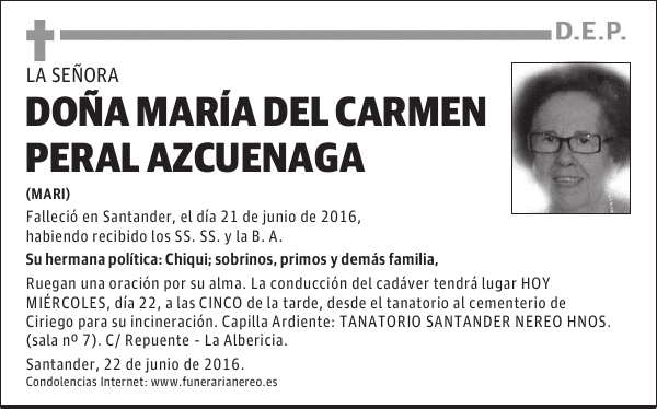 DOÑA MARÍA DEL CARMEN PERAL AZCUENAGA