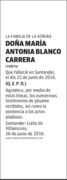 DOÑA MARÍA ANTONIA BLANCO CARRERA
