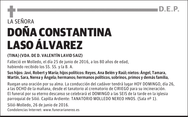DOÑA CONSTANTINA LASO ÁLVAREZ