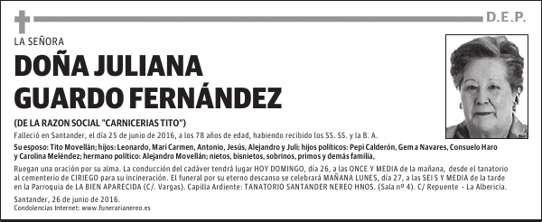 DOÑA JULIANA GUARDO FERNÁNDEZ