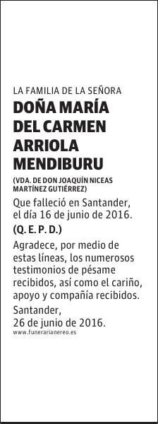 DOÑA MARÍA DEL CARMEN ARRIOLA MENDIBURU