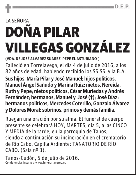 DOÑA PILAR VILLEGAS GONZALEZ