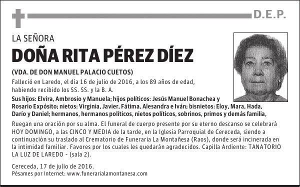DOÑA RITA PÉREZ DÍEZ
