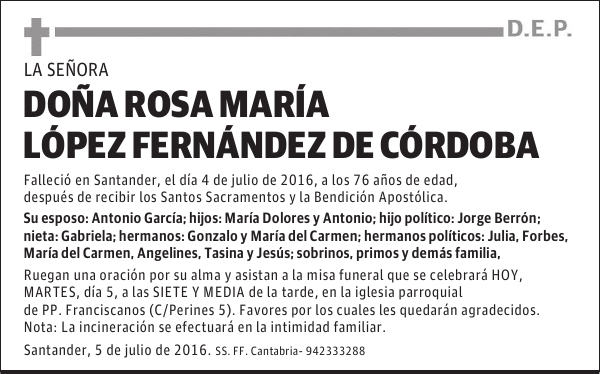 DOÑA ROSA MARÍA LÓPEZ FERNANDEZ DE CÓRDOBA