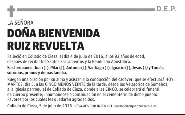DOÑA BIENVENIDA RUIZ REVUELTA