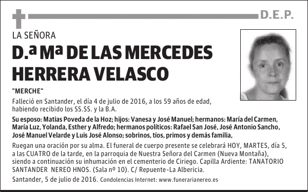 DOÑA MARÍA DE LAS MERCEDES HERRERA VELASCO