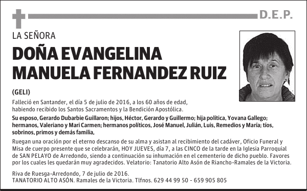 DOÑA EVANGELINA MANUELA FERNÁNDEZ RUIZ