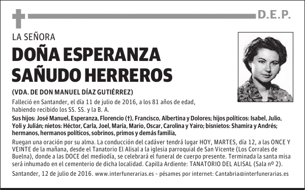 Dª ESPERANZA SAÑUDO HERREROS