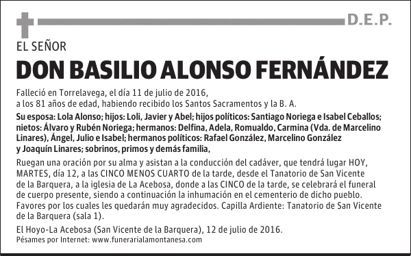 D. BASILIO ALONSO FERNÁNDEZ