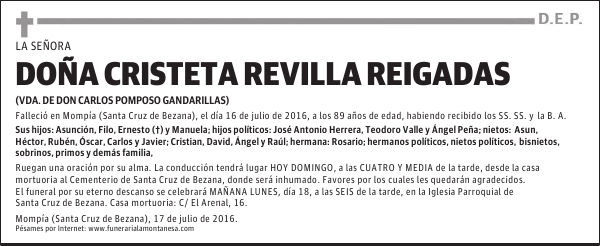 DOÑA CRISTETA REVILLA REIGADAS