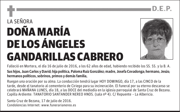 DOÑA MARÍA DE LOS ÁNGELES GANDARILLAS CABRERO