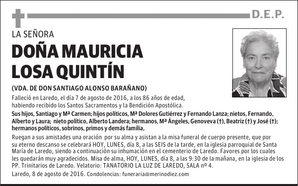 Dña. MAURICIA LOSA QUINTÍN