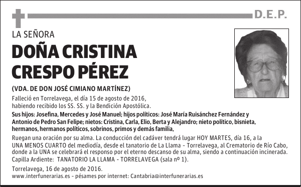 DOÑA CRISTINA CRESPO PÉREZ