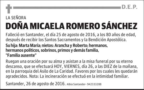 DOÑA MICAELA ROMERO SÁNCHEZ