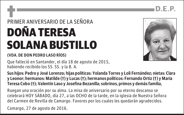 DOÑA TERESA SOLANA BUSTILLO