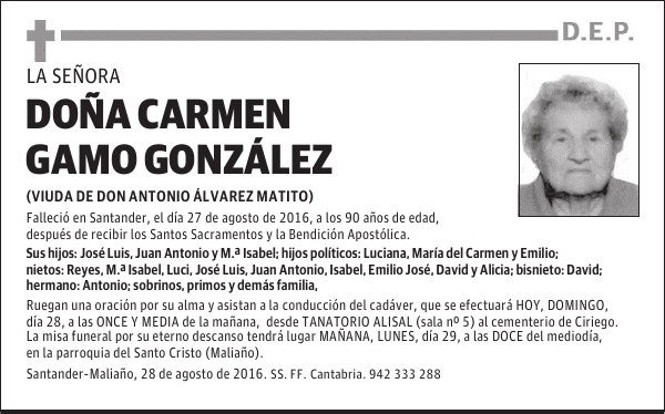 DOÑA CARMEN GAMO GONZÁLEZ