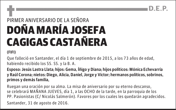 DOÑA MARÍA JOSEFA CAGIGAS CASTAÑERA