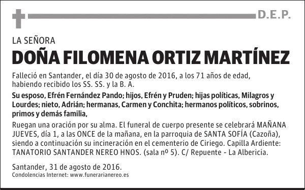 DOÑA FILOMENA ORTIZ MARTÍNEZ