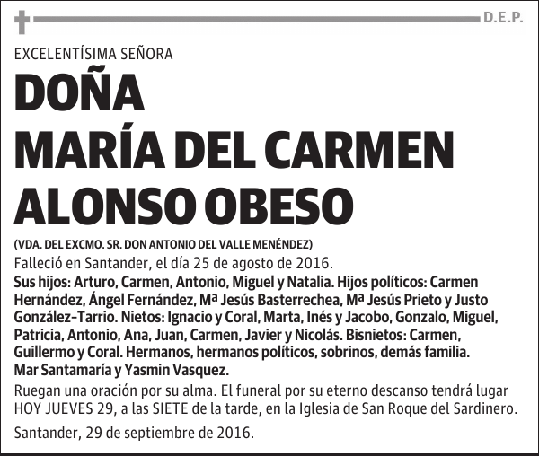 DOÑA MARÍA DEL CARMEN ALONSO OBESO