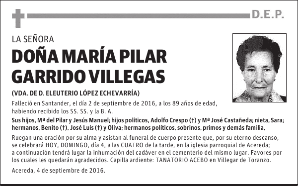 Doña. Mª Pilar Garrido Villegas