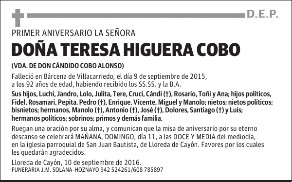 DOÑA TERESA HIGUERA COBO