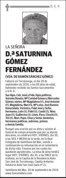 Doña Saturnina Gómez Fernández