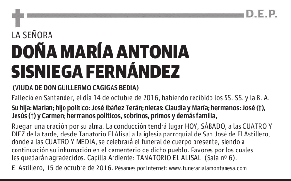 Doña María Antonia Sisniega Fernández