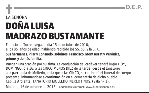 DOÑA LUISA MADRAZO BUSTAMANTE