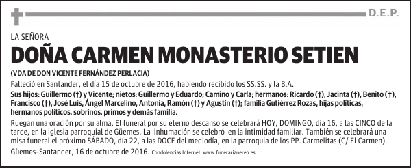 DOÑA CARMEN MONASTERIO SETIEN