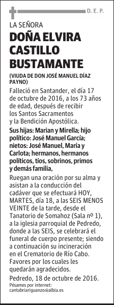 DOÑA ELVIRA CASTILLO BUSTAMANTE
