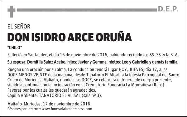DON ISIDRO ARCE ORUÑA