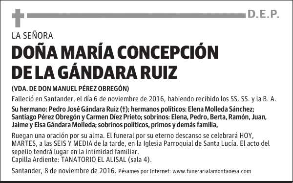 DOÑA MARÍA CONCEPCIÓN DE LA GÁNDARA RUIZ