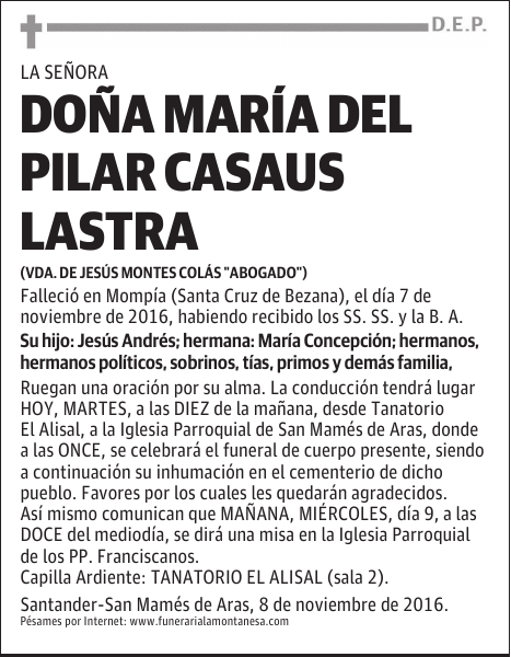 DOÑA MARÍA DEL PILAR CASAUS LASTRA