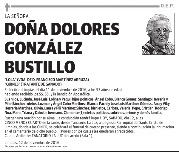 DOÑA DOLORES GONZÁLEZ BUSTILLO