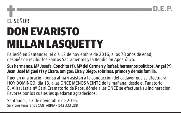 DON EVARISTO MILLAN LASQUETTY